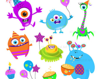 Cute Monster Clipart Clip Art Kids Birthday Party Digital Little    