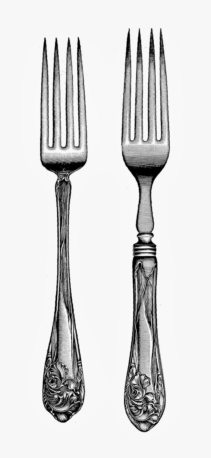 Dinner Fork Clipart  Black Fork Clipart  Vintage Knife Clipart