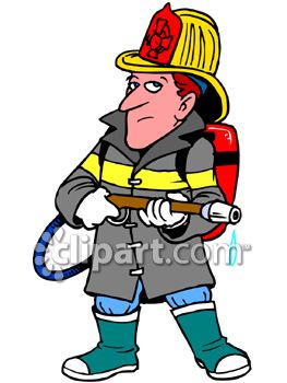 Fireman Holding A Fire Hose   Royalty Free Clipart Image