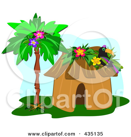 Free  Rf  Clipart Illustration Of A Toucan On A Tropical Hut By A Palm