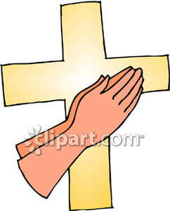 Hands Folded In Prayer In Front Of A Cross   Royalty Free Clipart    