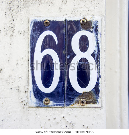 House Number Sixty Eight On Two Enameled Blue Plates With White Fonts