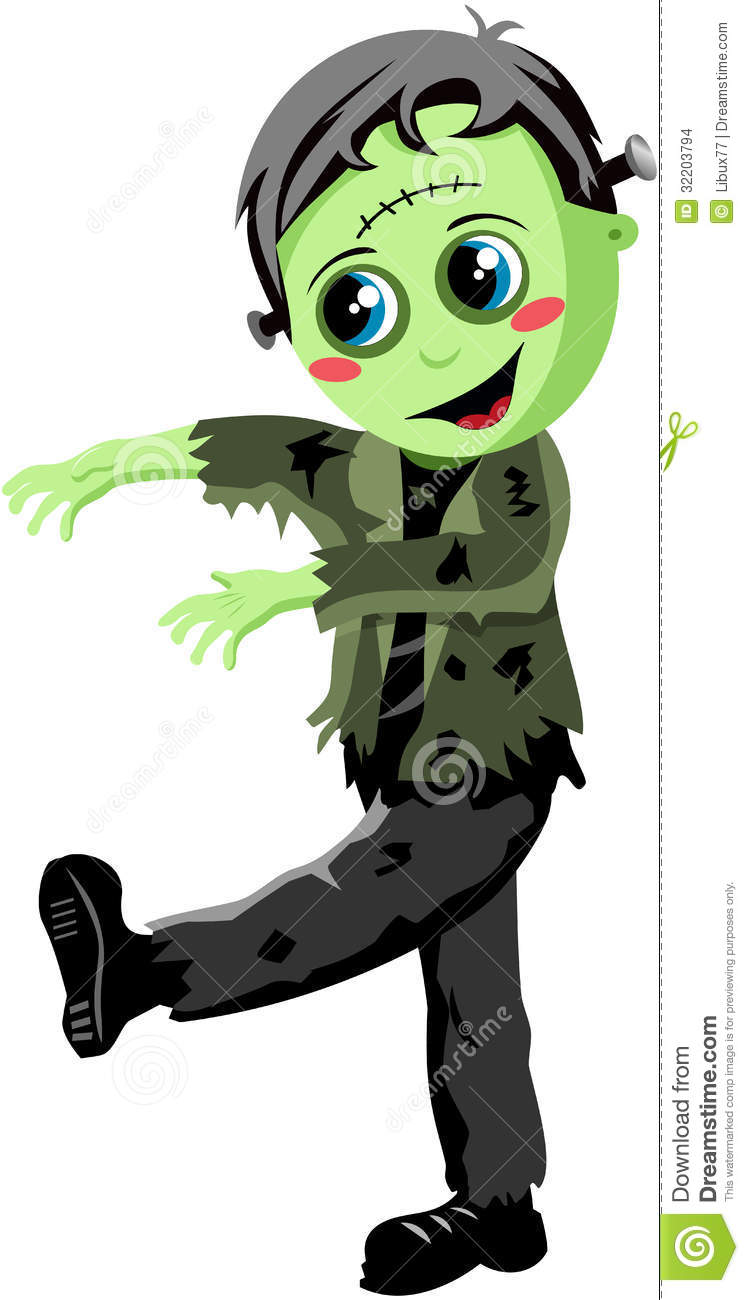 Illustration Featuring A Smiling Boy Wearing Halloween Frankenstein
