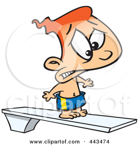 Illustration Of A Cartoon Scared Boy On A Diving Board By Ron Leishman