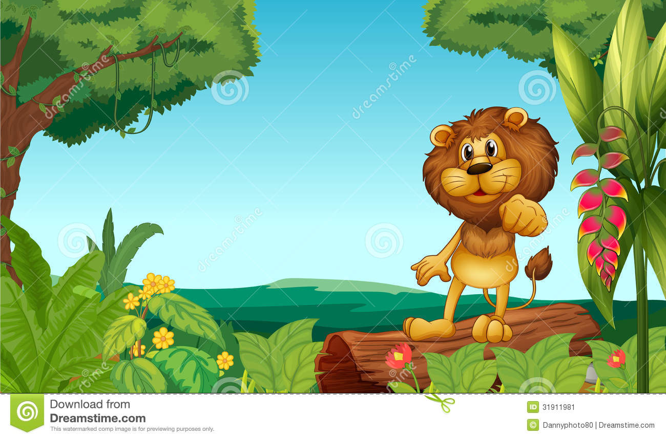 Lion Above A Trunk At The Jungle Stock Image   Image  31911981