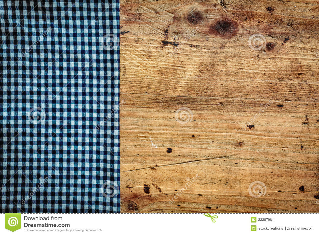 Old Stained Wooden Surface Overlaid By A Fresh Blue And White Folded