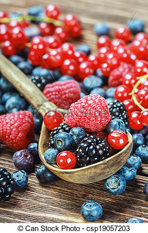 Photography Of Fresh Berries And Old Wooden Spoon   Assorted Fresh