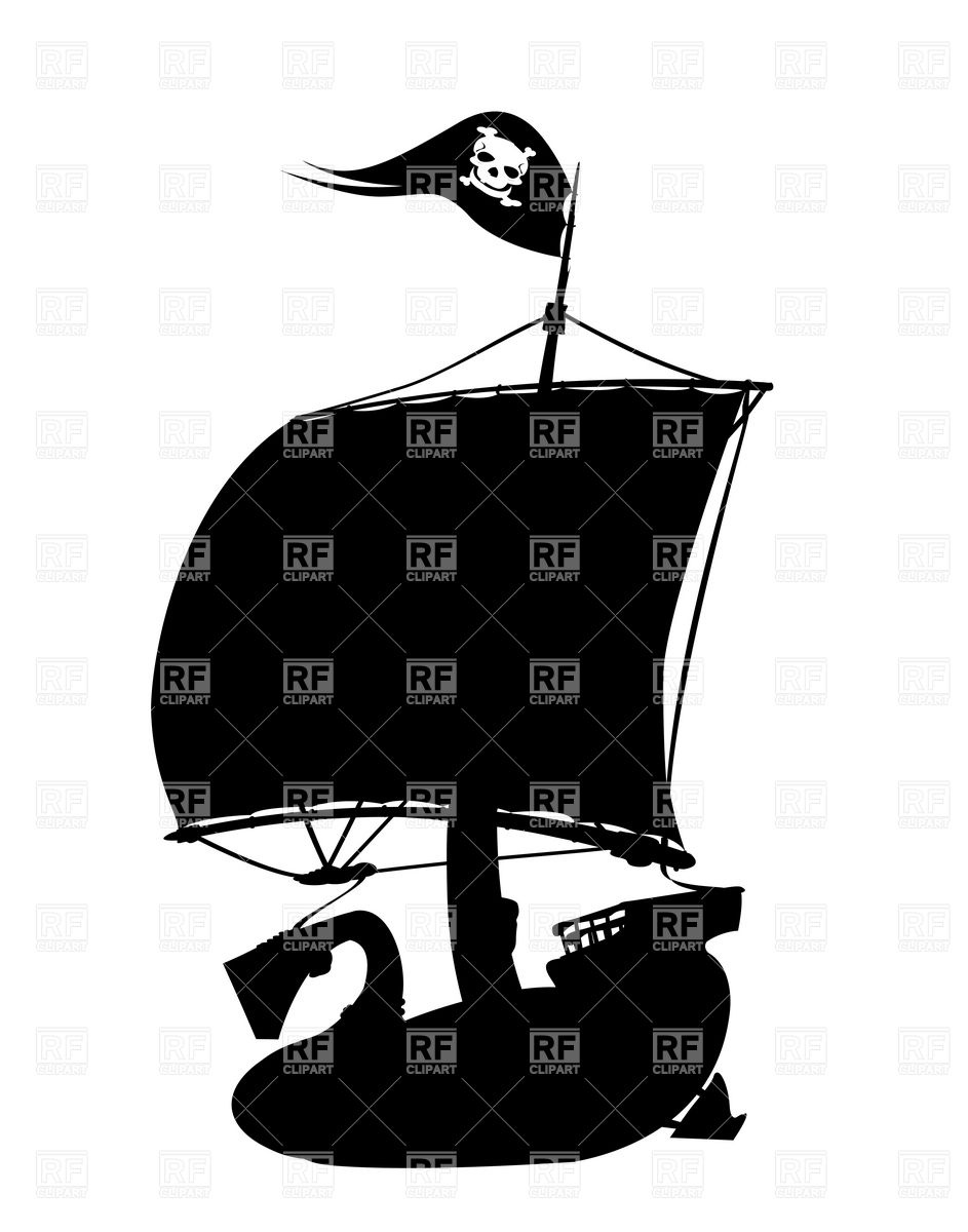 Pirate Ship Silhouette With Jolly Roger 16345 Silhouettes Outlines