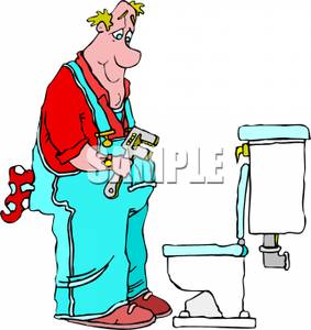 Plumber And A Toilet   Royalty Free Clipart Picture