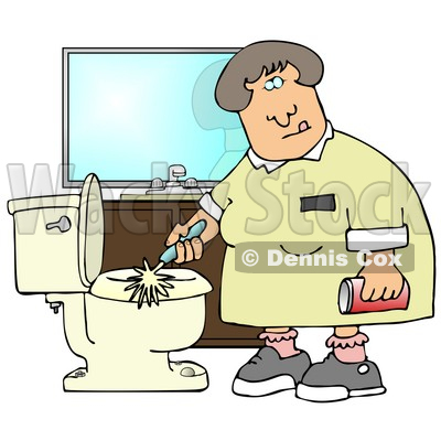 Scrubbing A Dirty Toilet In A Restroom Clipart Illustration Graphic
