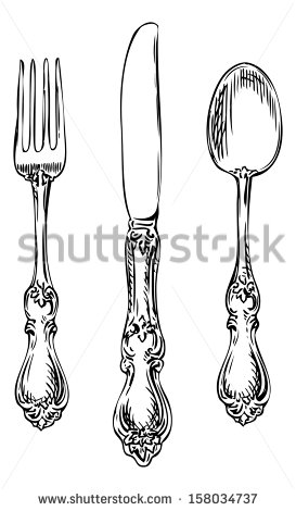 Silverware  Vintage Spoon Fork And Knife    Stock Vector
