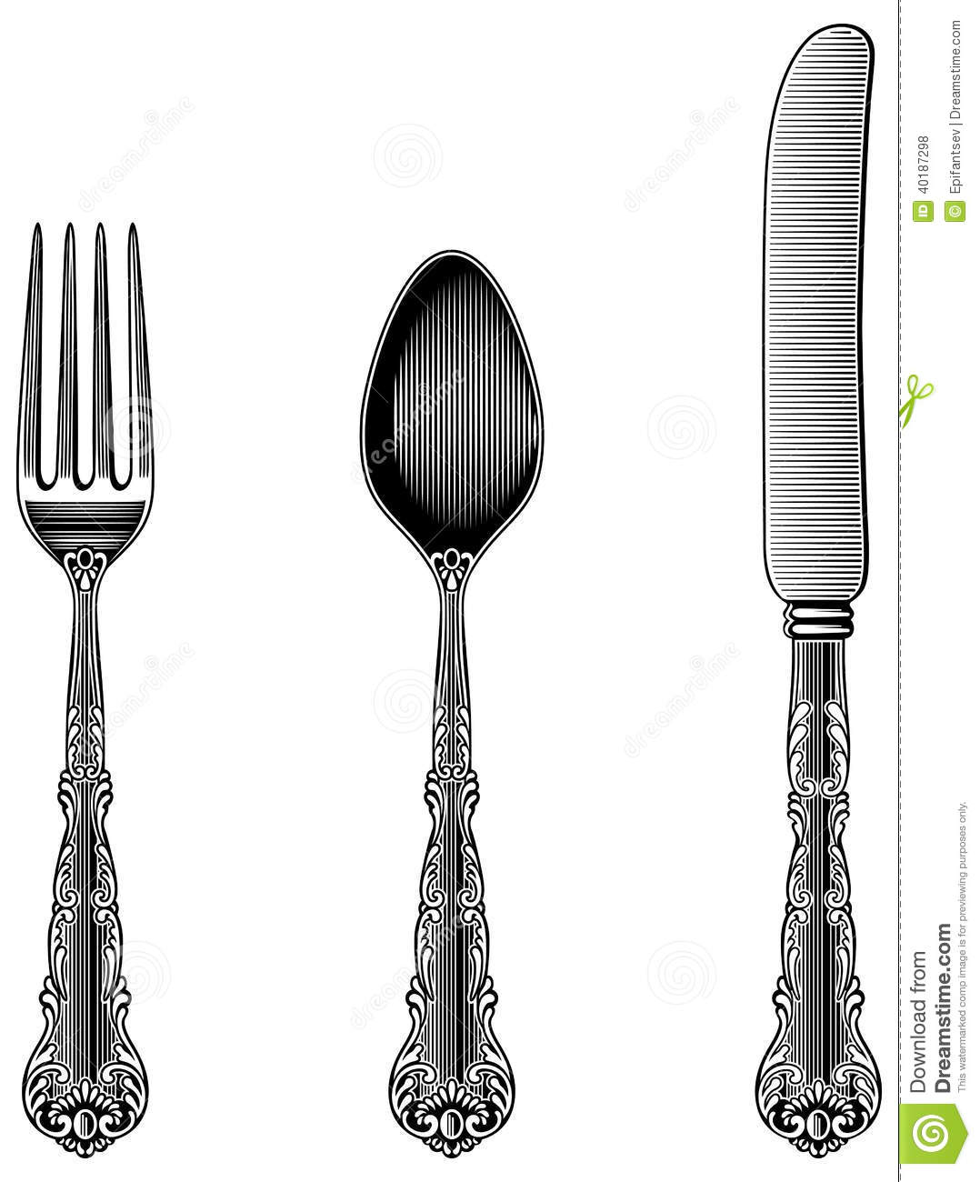 Spoon Fork And Knife In Vintage Style From The Victorian Period    