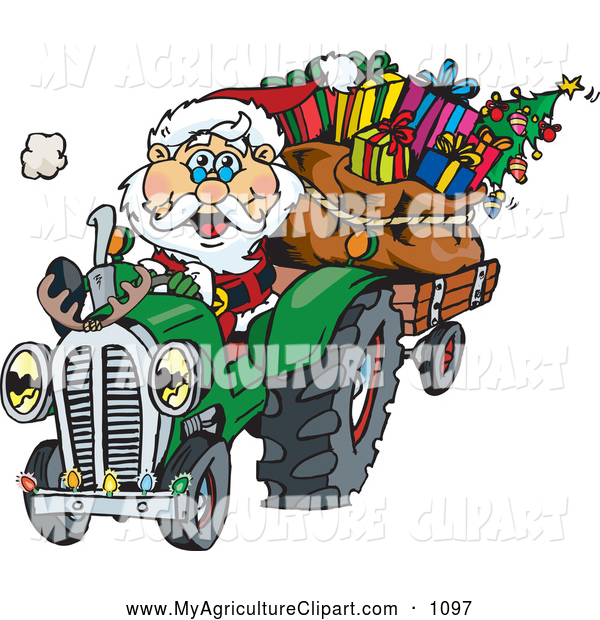 Vector Agriculture Clipart Of A Cute Peaceful Santa Driving A Tractor    
