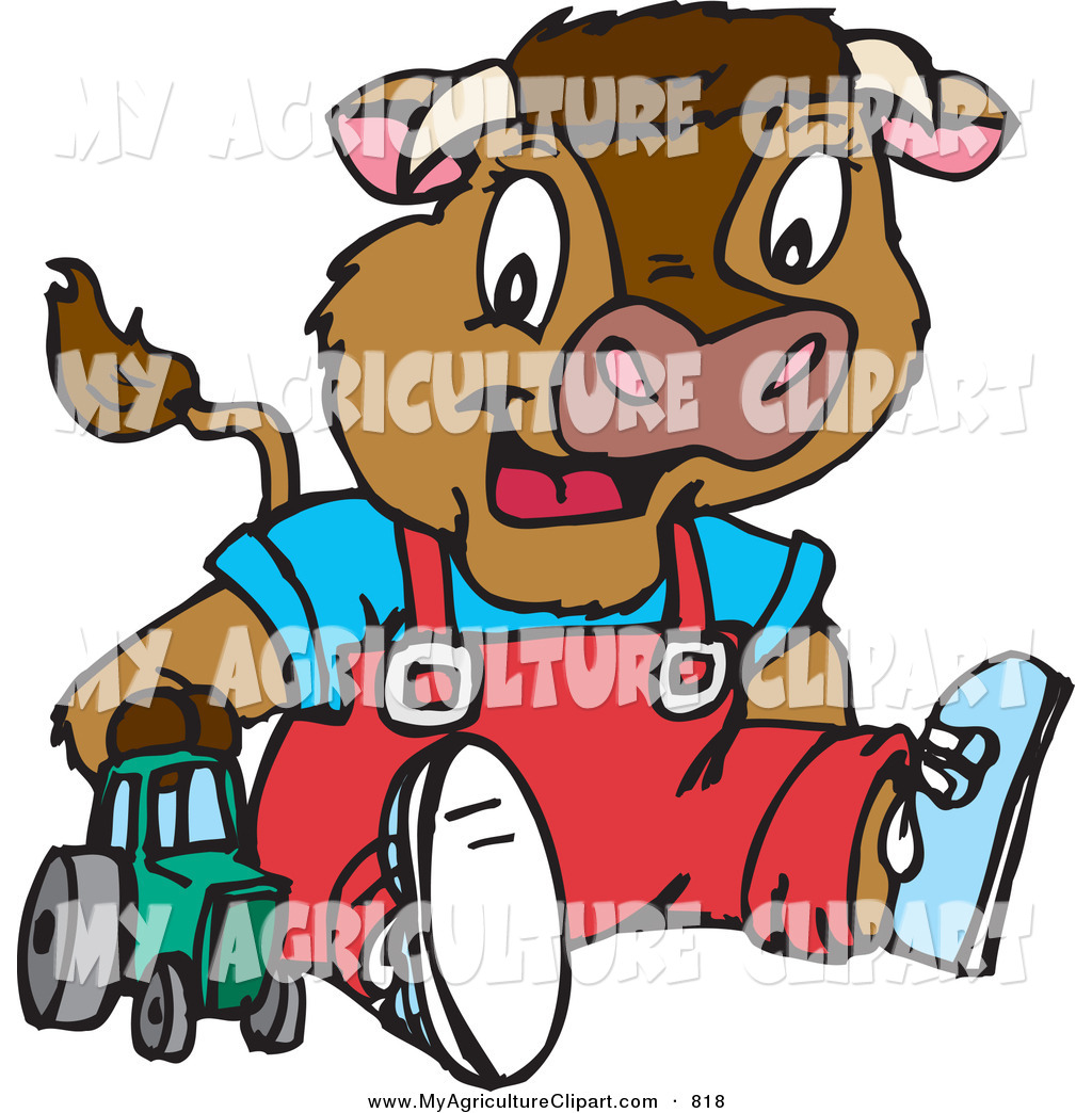 Vector Agriculture Clipart Of A Cute Young Baby Calf With Horns