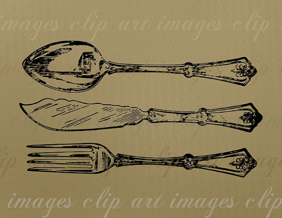 Vintage Fork Clipart Silverware Clip Art Vintage