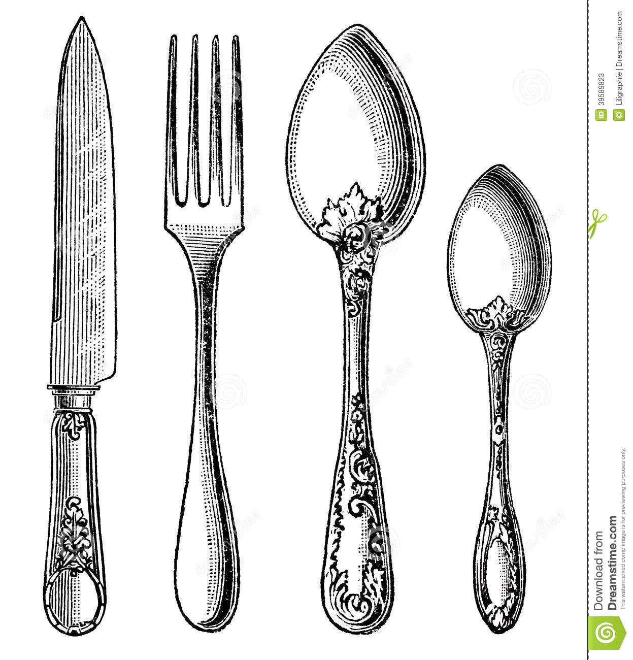 Vintage Silverware  Knife Fork And Spoon Stock Photo   Image    