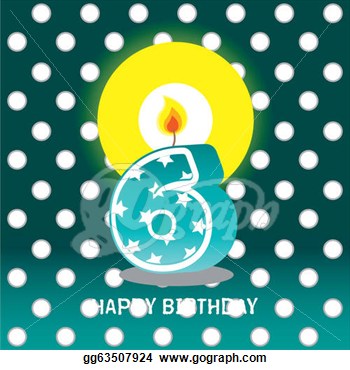 Birthday Card Sixth Birthday With Candle  Number 6  Clipart