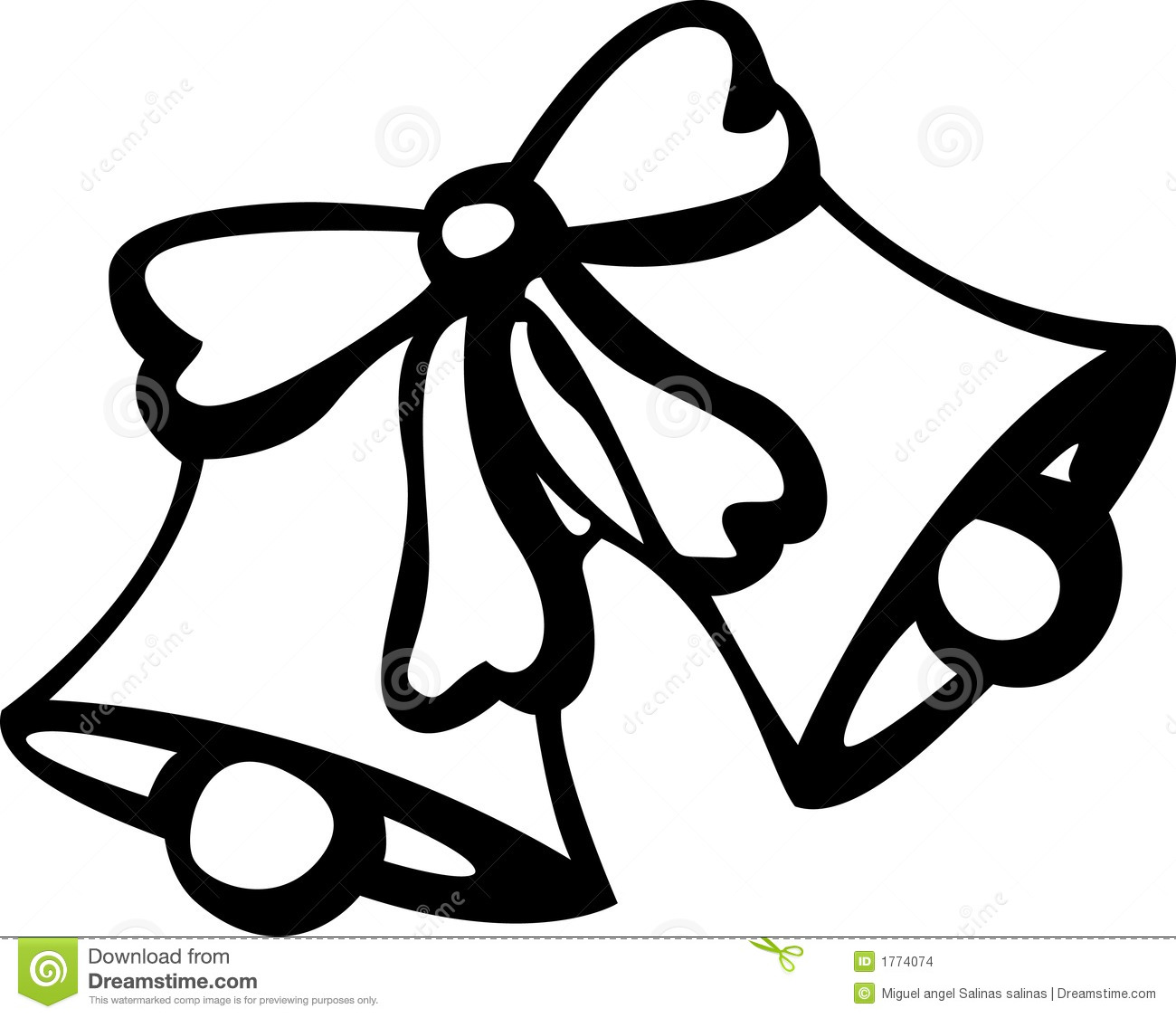Black And White Illustration Of Two Decorated Bells With A Ribbon