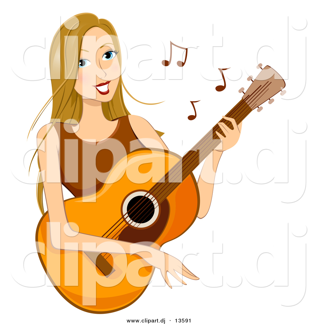 Cartoon Vector Clipart Of A Happy Girl Playing Acoustic Guitar By Bnp