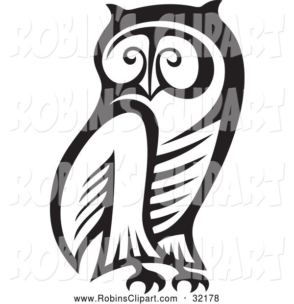 Clip Art Of A Black And White Owl By Any Vector    32178