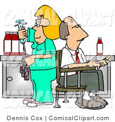Comical Of A Female Nurse Cleaning Needle After Drawing Blood Clipart