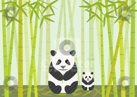 Eating Bamboo Stock Vector Clipart Panda And Cub Sitting And Eating