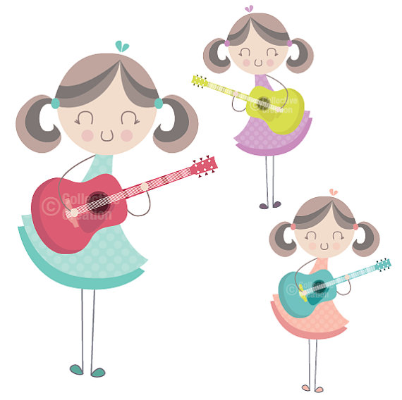 Girl Playing The Guitar Clip Art Clipart Set   Personal And Commercial