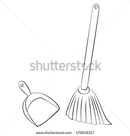 Mop Clipart Black And White Black Outline Vector Broom