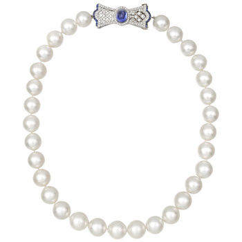 Pearl Necklace With Sapphire Diamond Clasp South Sea Pearl Necklace