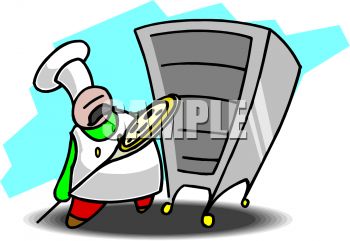 Putting A Pizza Pie In A Pizza Oven   Royalty Free Clip Art Picture