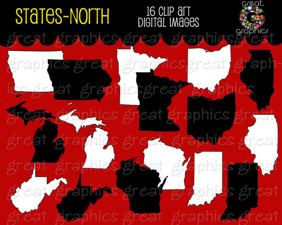 State Map Clip Art Illinois Michigan Minnesota Ohio West Virginia