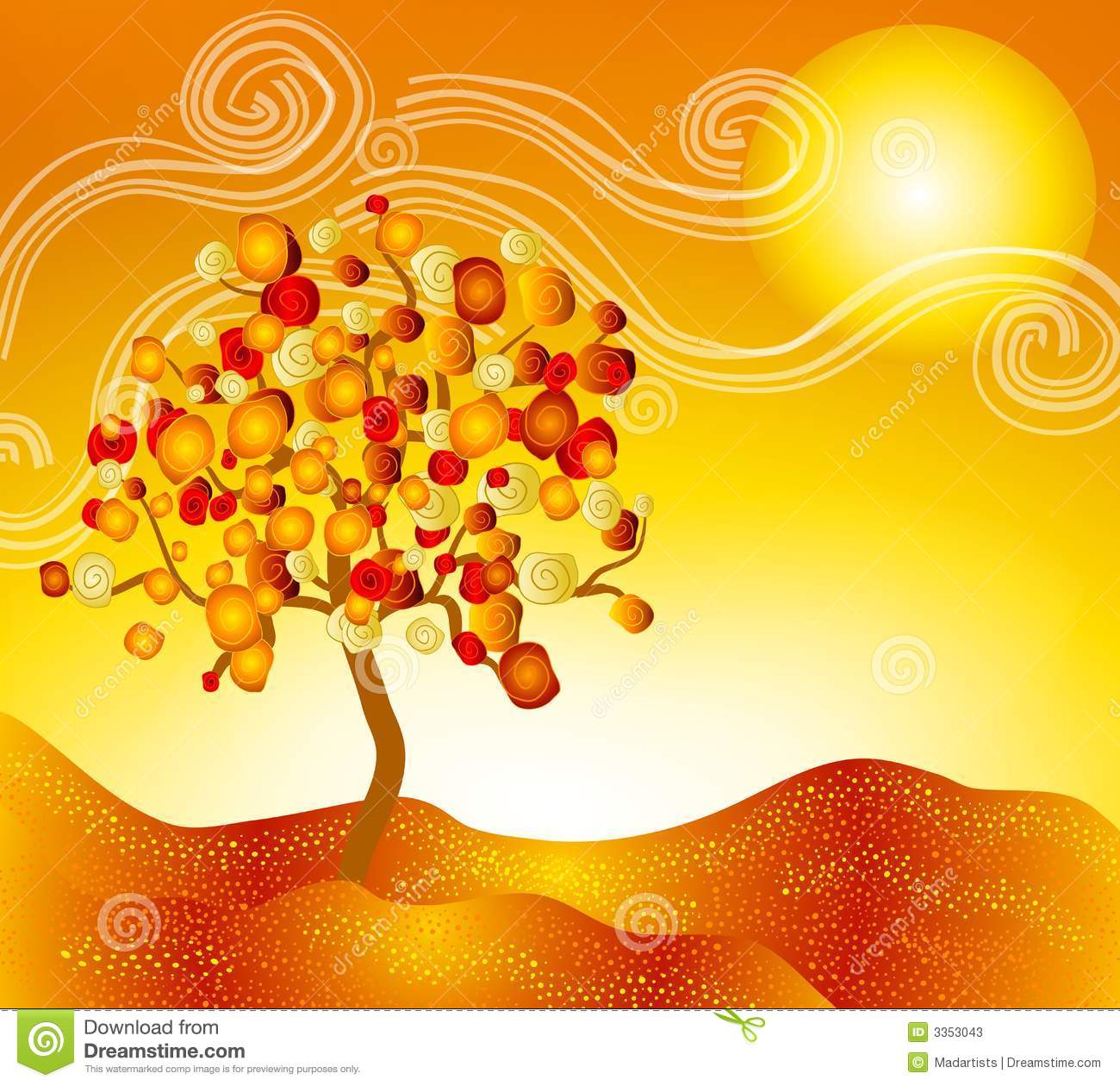 An Artistic Clip Art Illustration Of A Fall Autumn Landscape Scene