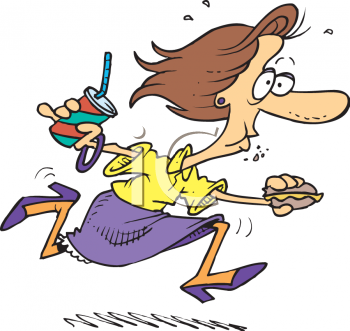 Art Picture Of A Woman Eating Fast Food On The Run   Foodclipart Com
