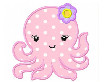 Baby Octopus Digital Applique  4x4 5x7 6x10 Machine Embroidery    