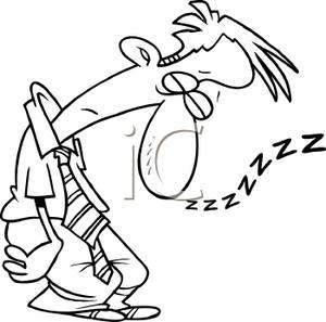 Cartoon Of A Man Sleeping On His Feet   Royalty Free Clipart Picture