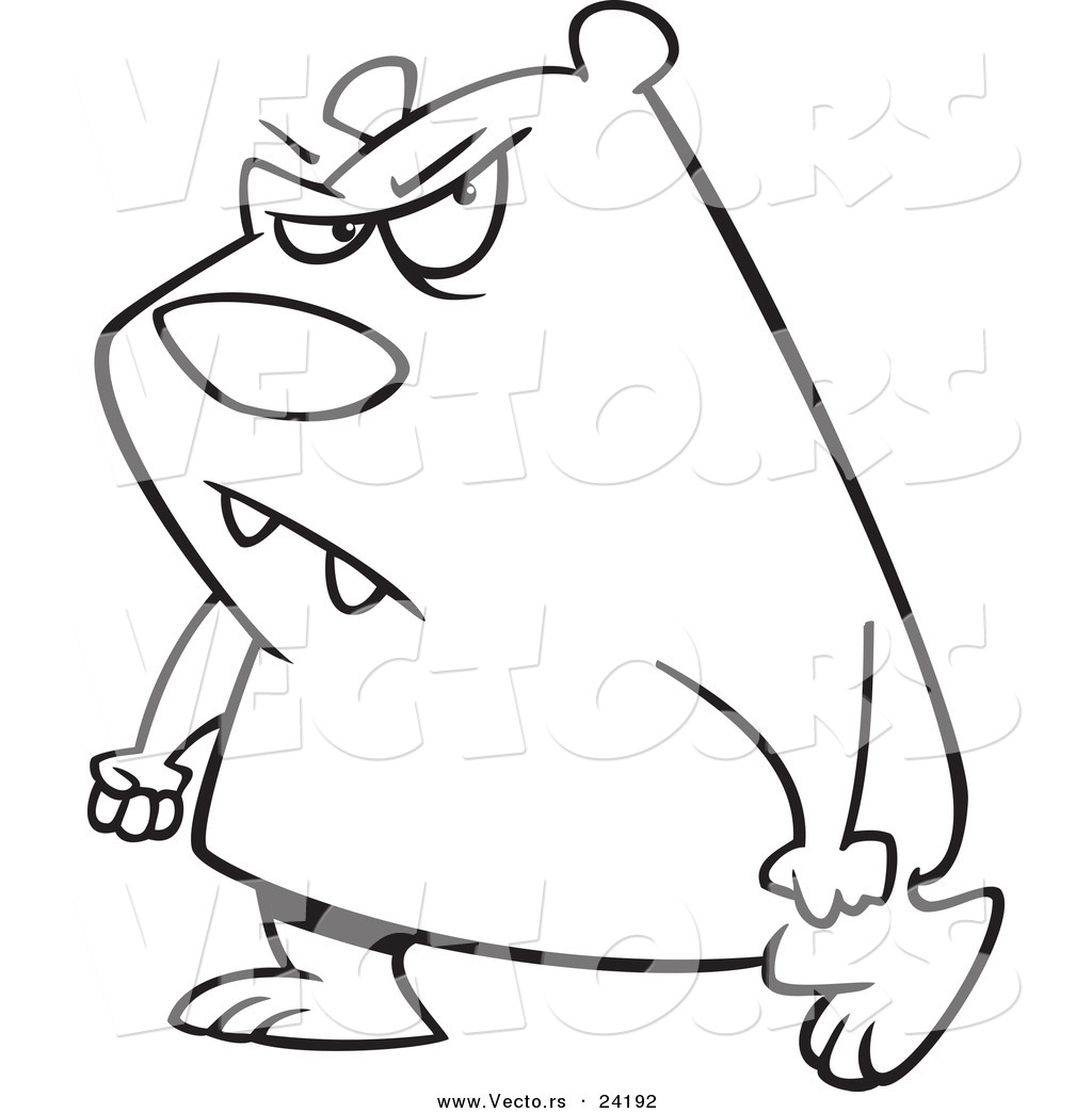 Cartoon Surly Bear Walking With Clenched Fists   Coloring Page Outline
