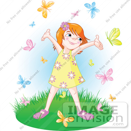Girl Holding Her Arms Up While Being Circled By Butterflies By Pushkin