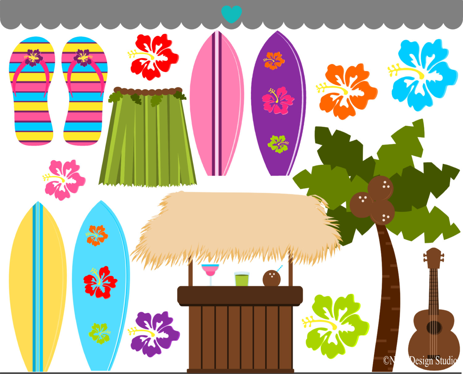 Hawaiian Vacation Clip Art Graphics   Digital Clipart Commercial Use    