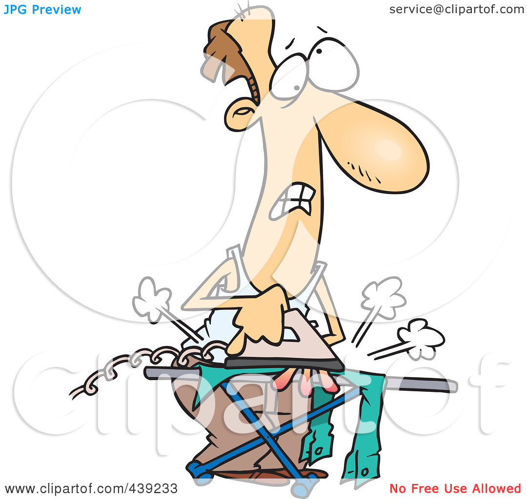Illustration Of A Cartoon Clueless Man Ironing Laundry By Ron Leishman