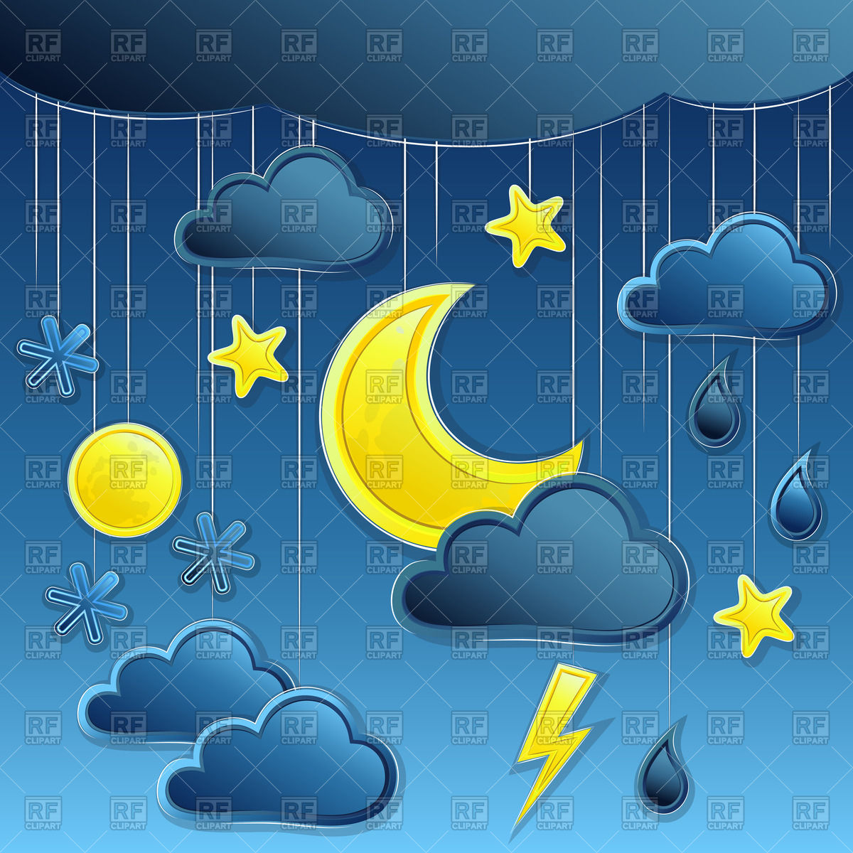 Night Weather Icons  Clouds Moon Stars And Lightning Backgrounds