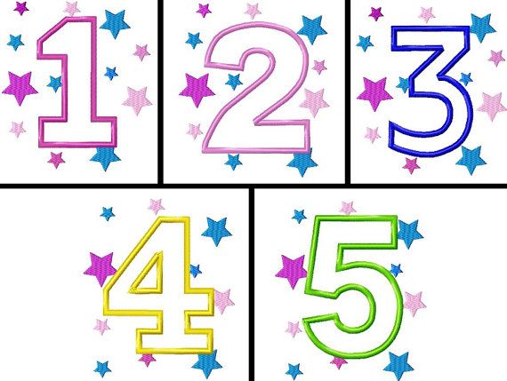 Numbers 1 5 Star Embroidery Designs  Instant Download 