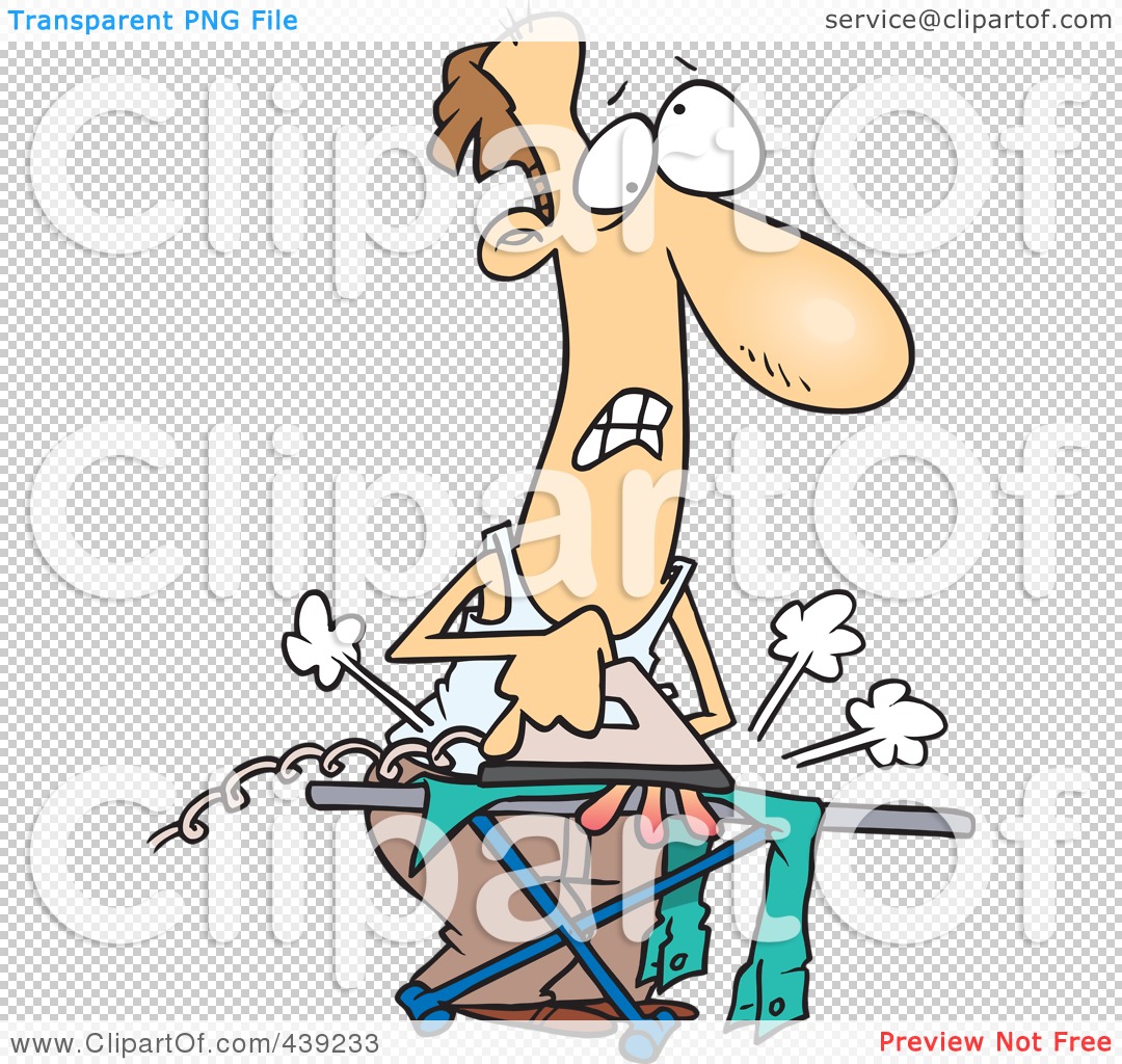 Rf  Clip Art Illustration Of A Cartoon Clueless Man Ironing Laundry