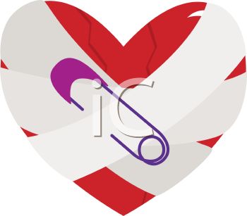 Broken Heart Mended With Tape And A Safety Pin   Royalty Free Clip Art