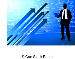 Business Man On Background With Stock Market Data Clipart Vector