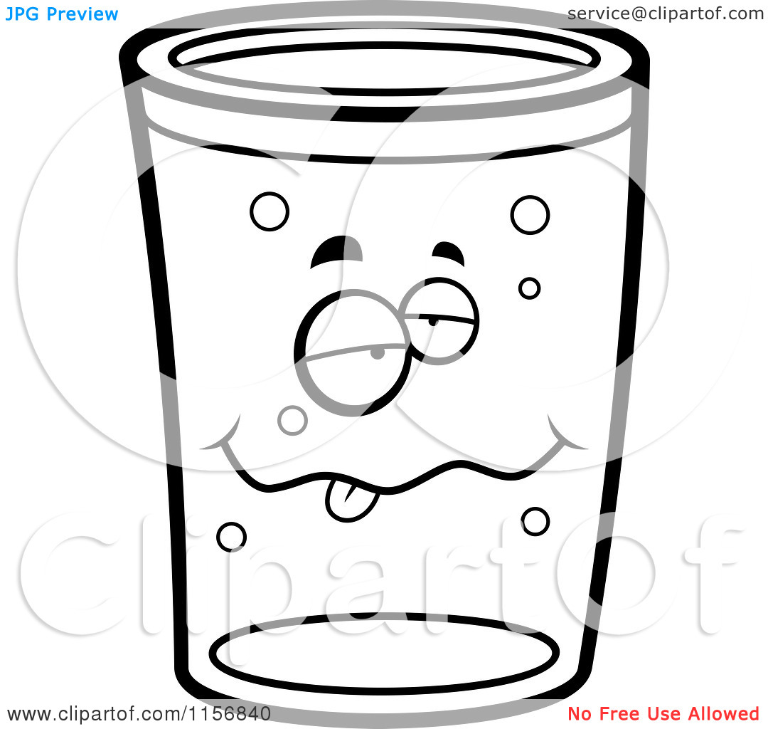 Cartoon Clipart Of A Black And White Drunk Pint Of Beer   Vector