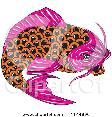 Clipart Illustration Of A Black And White Oriental Styled Koi Fish By
