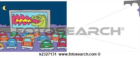Drive In Movie Theater Cartoon Scene Of People In Their Cars Watching