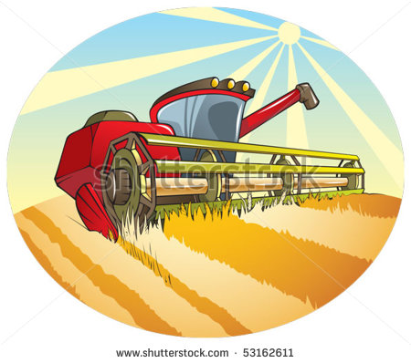 Harvesting Machine  Combine  On The Wheat Field Vector Illustration