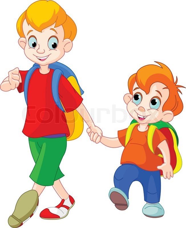 Illustration Of Two Brothers Go To School   Vector   Colourbox