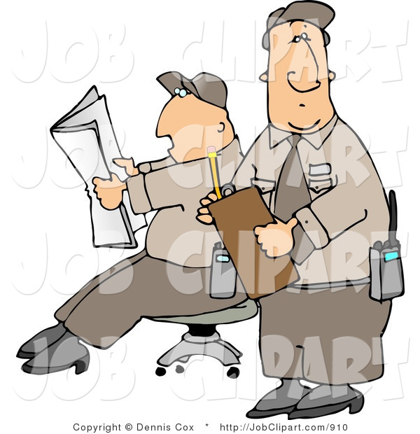 Job Clip Art Of Two Male Security Guards Relaxing On The Job By Djart    